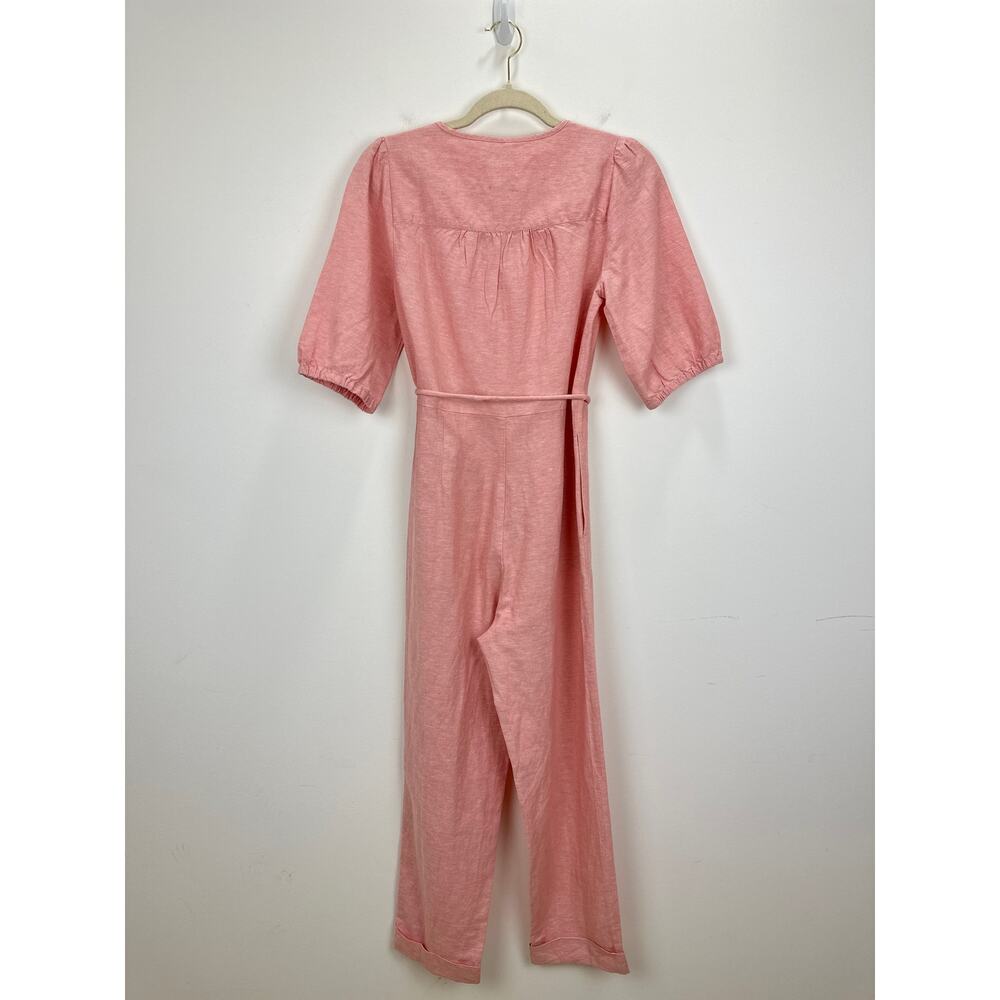 NEW Madewell Linen Blend Puff Sleeve Tassel Tie Jumpsuit Relaxed Fit Pink XXS - Picture 6 of 16
